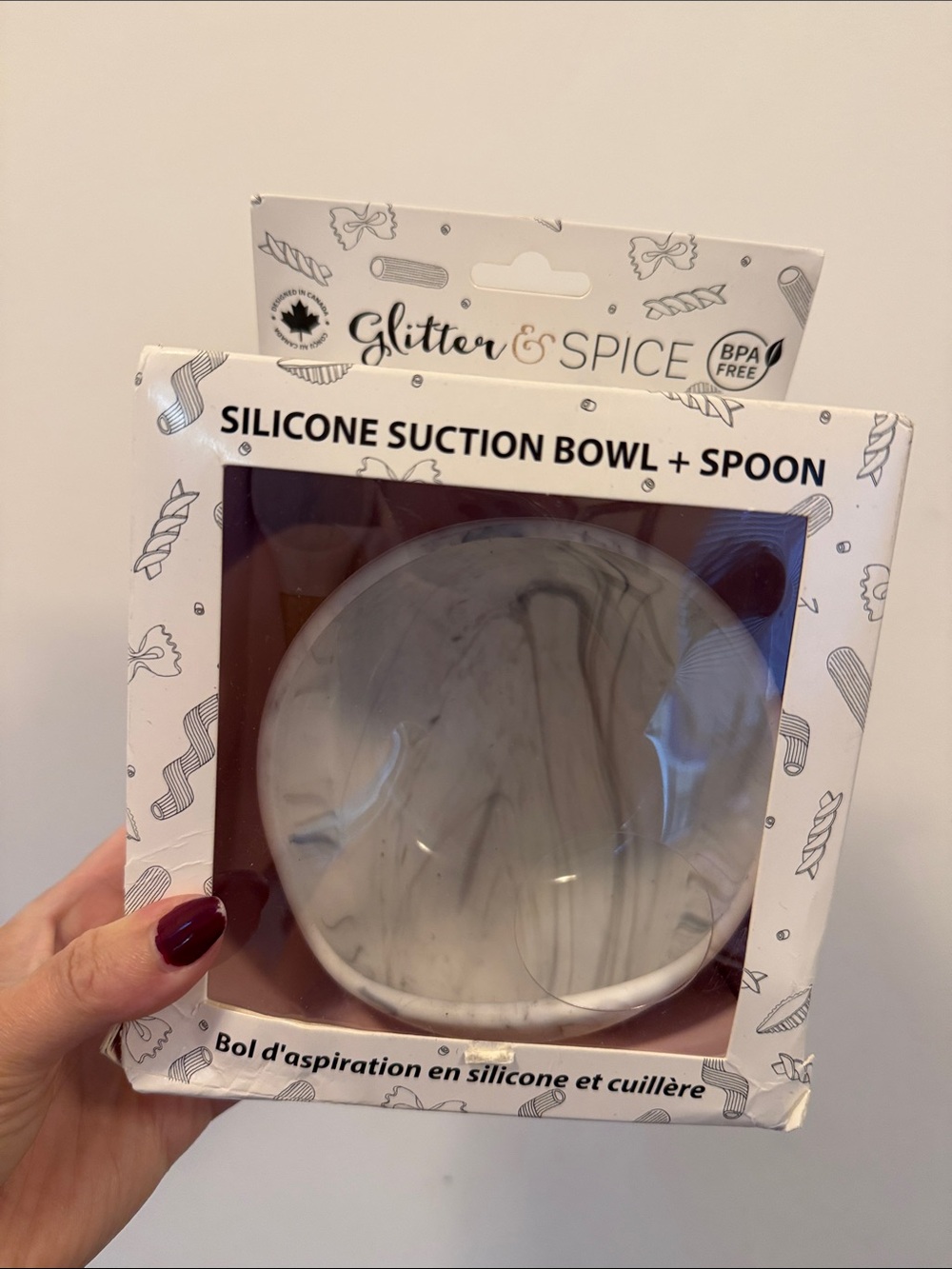 Marble Gray Silicone Suction Bowl + Spoon